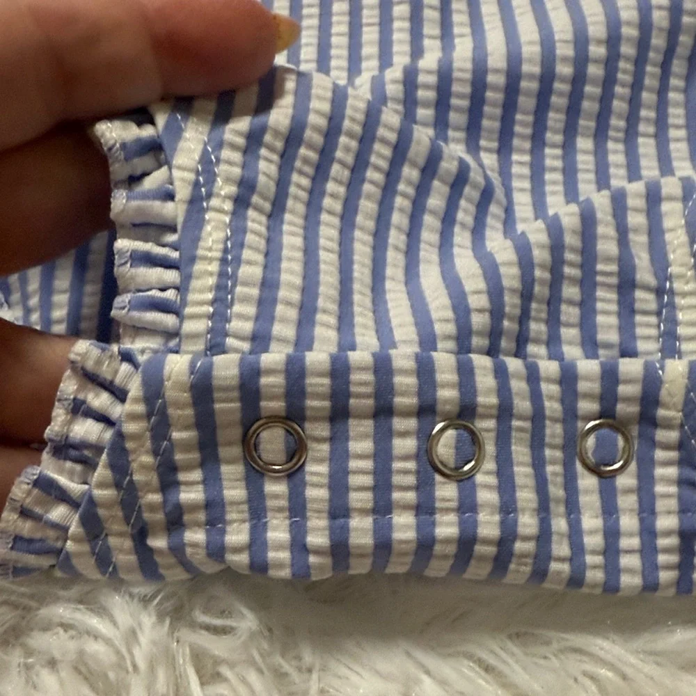 Ruffle Butts Blue and White Striped One Piece